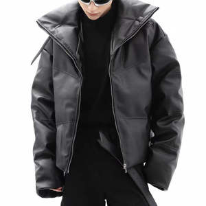 Veste matelassée en cuir NESTA SPORTS pour homme, manteau d'hiver avec logo personnalisé, poches zippées, rembourrage en duvet, capuche épaisse - Product Image 2