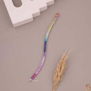 <b>Rainbow</b> Tennis <b>Lab</b> Grown Gemstone Emerald Cut Rhodium Plated 925 Silver Luxury Bracelet Colorful Anniversary Gift - Product Image 3
