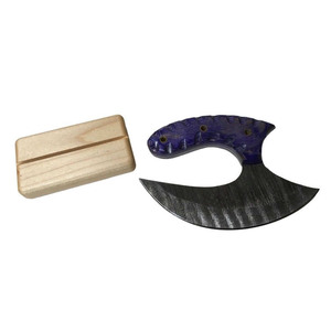 Couteaux Ulu en acier Damas faits à la main, avec fourreau en cuir, manche en bois, coupe-pizza, lame forgée, couteaux ambidextres - Product Image 5