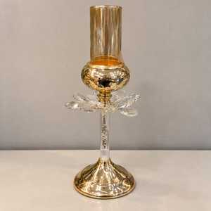 Gold Candelabra Decorative Metal <b>Candle</b> <b>Holder</b> Crystal Glass Accents Floral Leaf Design <b>Tall</b> Taper Wedding Christmas - Product Image 5