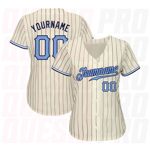 เสื้อเบสบอลโพลีเอสเตอร์ปักลายสำหรับเด็กผู้หญิง แคนาดา อเมริกา สีครีมและลายทางสีกรมท่า เสื้อเบสบอลแท้สำหรับทีมและสโมสร - Product Image 2