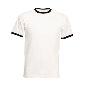 T-shirt à manches courtes noir pour homme avec bordure contrastée blanche Coupe classique Casual en coton tricoté Col rond Couleur unie - Product Image 1