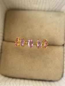 Bague de fiançailles en saphir rose de haute qualité, cinq pierres de saphir de Ceylan, argent sterling 925 plaqué or 14 carats, bague de demande en mariage - Product Image 5