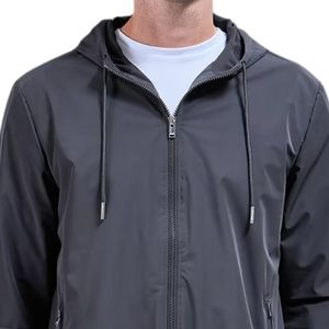Veste coupe-vent légère à capuche pour homme, fermeture éclair intégrale, veste de sport décontractée pour l'extérieur, résistante à l'eau, poignets élastiques, cordon de serrage à l'ourlet - Product Image 3