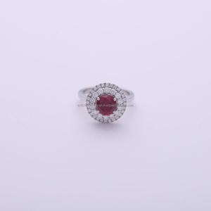 Anillo de Compromiso con Diamante Cultivado en Laboratorio y Rubí, Corte Redondo, Oro Blanco, Estilo Vintage, Regalo de Boda o Aniversario para Mujer - Product Image 1
