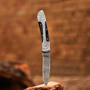 Cuchillo Plegable de Bolsillo Personalizado, Hecho a Mano, de Grado Industrial/DIY, para Camping, 7.5 Pulgadas, Acero de Damasco, Mango de Madera y Acero, Cambio Rápido - Product Image 2