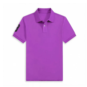 Polo en coton pour homme, manches courtes, broderie, couleur unie, coupe classique, vêtements décontractés de golf - Product Image 5