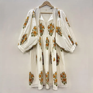 เดรสลำลองผู้หญิง ผ้าทอ 100% คอตตอน สีพื้น แขนสั้น ทรงเอ็มไพร์ เอวสูง ทรงเบบี้ดอลล์ โอเวอร์ไซส์ คอวี ทรงหลวม ใส่ได้ทุกฤดู - Product Image 5