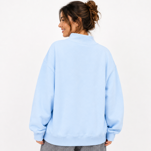 Custom Letter Silk Screen Hooded Fleece 100% Cotton Oversized Unisex Winter Pullover Sweatshirt Light Blue Knitted - Product Image 3