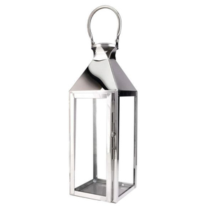 Lanterne à bougie suspendue carrée faite à la main en acier inoxydable argenté et verre pour la maison, le jardin, le balcon, pour la décoration de Noël - Product Image 1