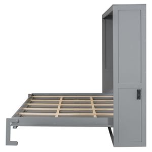 Letto a scomparsa matrimoniale Queen Size - Letto a parete pieghevole in legno massello dal design moderno per camera da letto, appartamento, hotel - Product Image 3