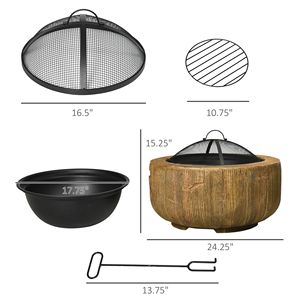 Brasero extérieur en métal de 24 pouces pour bois de chauffage avec couvercle anti-étincelles, design imitation bois, pour patio, pique-nique, jardin et loisirs - Product Image 3