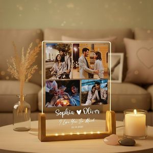 Premium Acrylic Photo Frame & Custom LED <b>Night</b> <b>Light</b> Lamp with USB DC Power Modern Design Eye Caring Feature Warm White - Product Image 1