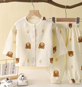 Ensemble de pyjamas en coton gaufré pour enfants, manches courtes, imprimé dessin animé, vêtements de nuit respirants pour garçons et filles de 3 à 14 ans - Product Image 3