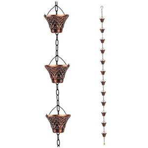 Chaîne de pluie en métal artisanale avec coupelles en cuivre pour une décoration authentique de jardin aquatique de style japonais, installation murale pour balcon - Product Image 4