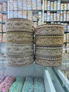 Tissu en organza soluble dans l'eau, brodé de dentelle perlée artisanale, motif géométrique, écologique, pour robes de mariée de luxe - Product Image 4