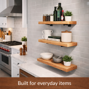 ชั้นวางของไม้แบบลอยติดผนังสไตล์โมเดิร์นมินิมอล ตกแต่งด้วยหนังสือ ต้นไม้ และของตกแต่งบ้านโทนสีกลางๆ - Product Image 3