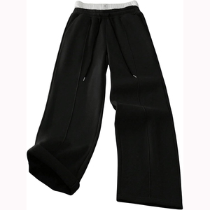 High Street Men's Baggy Wide Leg Straight Sweatpants <b>Elastic</b> Waist Breathable 100% Cotton Workout Gym Jogger <b>Trousers</b> Streetwear - Product Image 4