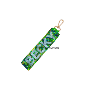Llavero Rectangular Negro Hecho a Mano de Primera Calidad con Elegante Bordado de Cuentas de Vidrio y Correa Desmontable de Alta Calidad - Product Image 6
