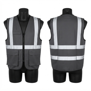 Premium 240 GSM Polyester Breathable Flame-Retardant Men's Work Vest Reflective Safety <b>Waistcoat</b> Custom Logo Embroidery Grey - Product Image 1