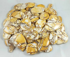 ขายส่งพลอยมูคาอิทแจสเปอร์สีเหลืองธรรมชาติสวยงาม ขายส่งพลอยเจียระไนทรงคาโบชองรูปทรงผสมสำหรับทำเครื่องประดับ - Product Image 1