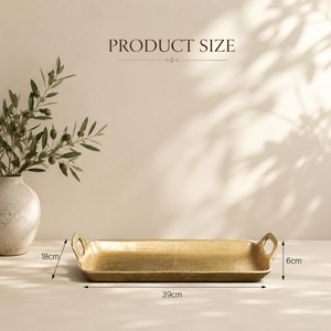 Bandeja de Servir de Aluminio con Acabado Dorado Premium, Superficie Texturizada, Diseño de Doble Asa, Plato Rectangular Largo para Servir con Elegancia - Product Image 2