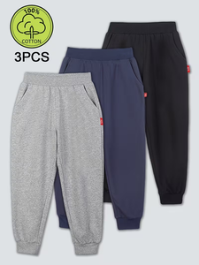 Pure Athletic Heavyweight Fleece Drawstring Closure Long Pants 3pcs Set for Boys Girls Kids Comfortable Breathable Solid Color - Product Image 2