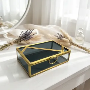 ARTISAN DESIGN Luxury Brass Black Glass Jewelry <b>Box</b> Storage <b>Trinket</b> Organizer Wedding Gift <b>Box</b> for Rings & Necklaces brass finis - Product Image 1