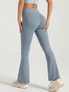 High Waist <b>Flared</b> <b>Leggings</b> Spandex Breathable Solid Color Full Length Stretchy Knitted Women's All Seasons Sporty Pants - Product Image 4