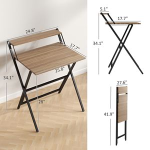 Soluzione Semplice per l'Ufficio Domestico: Scrivania Pieghevole in Noce da 27,6 Pollici con Ripiano per Monitor, Ideale per Spazi Ristretti - Product Image 3