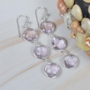 Pendientes de Plata de Ley 925 con Topacio Blanco Vintage, Hechos a Mano, con Amatista, Diseño Clásico con Bisel para Mujer - Product Image 2