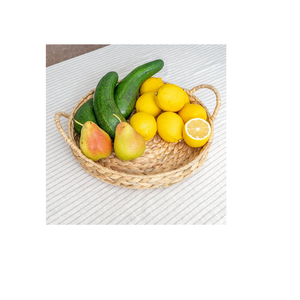Handwoven Round Straw Basket <b>Tray</b> with Handles for Fruit Bread <b>Kitchen</b> Storage - Product Image 1
