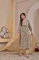 Ensemble de luxe 60x60 en coton pour femme, comprenant un pantalon et une kurta droite, avec col brodé et dupatta assorti