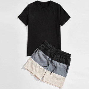 AMDAA ENTERPRISES Men's Solid T-Shirt Shorts <b>Set</b> Crew Neck Casual Summer Wear Breathable Seamless Fusing <b>Knitted</b> Plain Dyed - Product Image 1