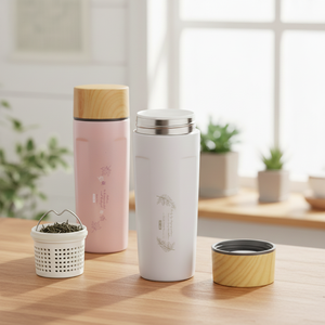 Bouteille isotherme à double paroi en acier inoxydable 16oz/500ml avec revêtement en porcelaine, infuseur à thé, compatible eau bouillante, maintient au chaud 4-6h, froid 8-10h - Product Image 1