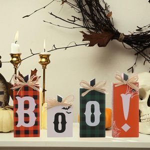 Set di 4 Segnali in Legno 'Boo' per Halloween, Decorazioni da Tavola per Feste e Complementi per la Tua Atmosfera Spettrale - Product Image 1