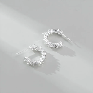 Boucles d'oreilles en argent sterling S925, style coréen, design de niche tendance, surface multi-réfléchissante, brillantes, effet argent cassé, bijoux d'oreille. - Product Image 2