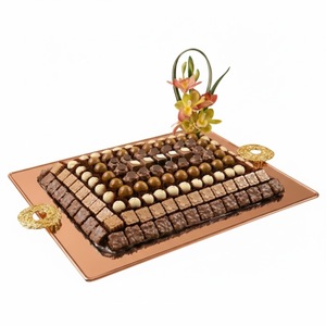 Bandeja de chocolate plateada de la más alta calidad, bandeja rectangular decorativa de metal para servir chocolates, perfecta para bodas, Eid o fiestas. - Product Image 6