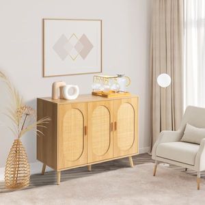 Mobile Moderno in Legno e Rattan per Scarpe con 3 Ante Regolabili per Soggiorno, Camera da Letto, Corridoio - Scarpiera Decorativa - Product Image 5