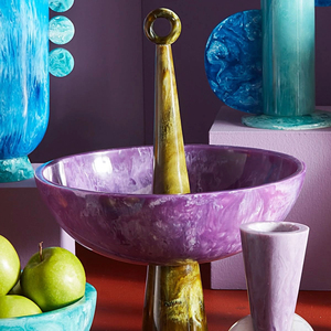 Bol sur piétement effet marbre violet, fait main, contemporain, décoratif, pour servir et exposer - Product Image 3