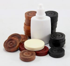 <b>Wooden</b> Carved Checkers <b>Set</b> With Black Brown Red Pieces And Liquid Bottle For Game Play - Product Image 2
