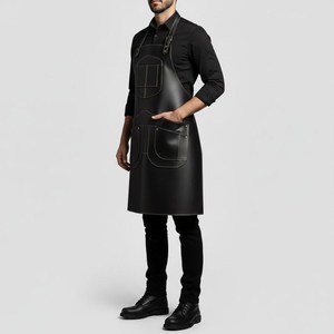 Black Full Grain Leather Bib Sleeveless Apron for Men | Chef Barber <b>BBQ</b> Blacksmith | Reusable Adjustable Buckle Strap Multi - Product Image 3