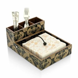 Organizador de Cubiertos Minimalista de Madera Natural con Asa de Hierro, Caja de Almacenamiento con Compartimentos para Tenedores, Cucharas y Cuchillos - Product Image 5