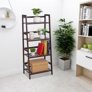 Multifunctional 4-Tier Ladder <b>Shelf</b> Bamboo Storage Bookcase with Plant <b>Stand</b> Flower Pot Holder Display Rac - Product Image 4