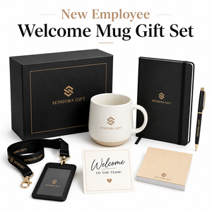 Coffret cadeau de bienvenue pour nouveaux employés personnalisé avec logo, mug en céramique, carnet, stylo, notes adhésives, cordon, coffret cadeau d'accompagnement professionnel - Product Image 1