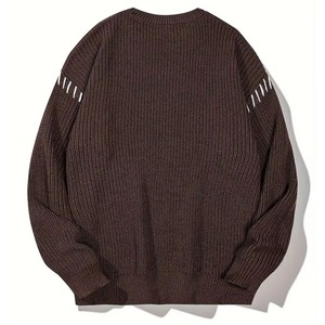 Pull classique pour homme en coton mélangé respirant, doublure en laine, logo frontal, manches longues, confortable pour l'hiver - Product Image 3