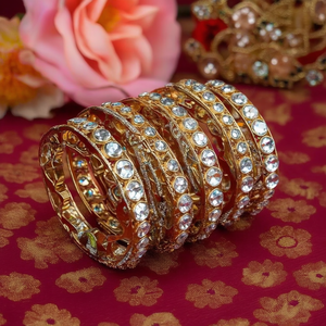Stylish Gold Plated Crystal Stone <b>Bangles</b> <b>Set</b> Shimmering Crystal Work for Ethnic Wear 10575602PK_2.8 - Product Image 3