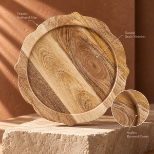 Chargeur en bois de manguier bio durable de 9 pouces, bord festonné, grain naturel, centre encastré |   Décoration de table à manger pour la maison - Product Image 4