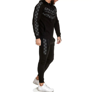 Men's Black Geometric Print Tracksuit Hooded <b>Full</b> <b>Zip</b> <b>Sweatshirt</b> Joggers Set Streetwear Autumn Sport Wear Breathable Polyester - Product Image 5