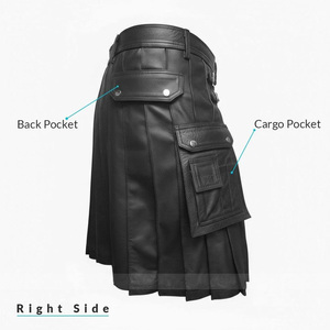 Kilt écossais en cuir de vache véritable pour homme, plissé, fait main, avec poches cargo romaines, noir - Product Image 3